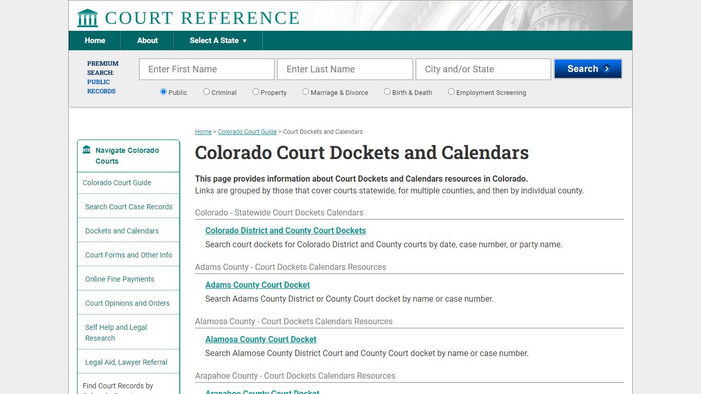 Colorado Court Dockets and Calendars | CourtReference.com