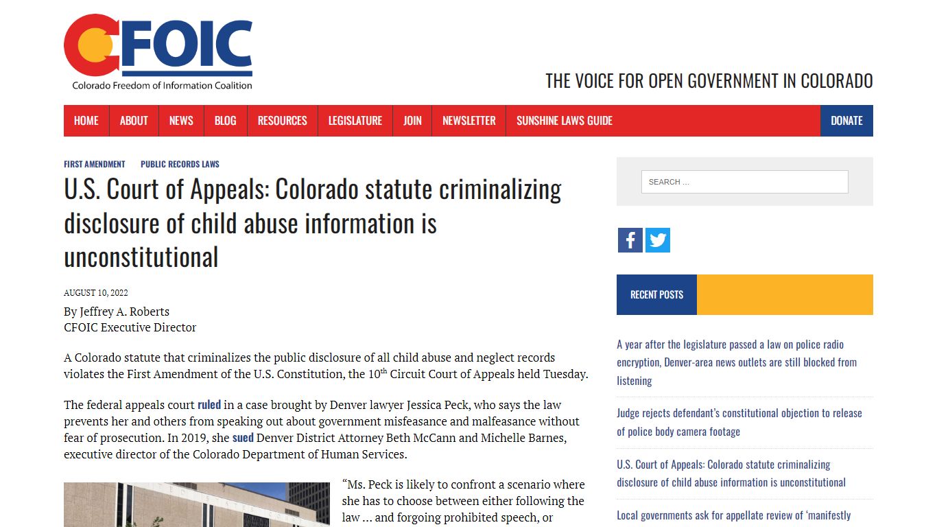 U.S. Court of Appeals: Colorado statute criminalizing disclosure of ...